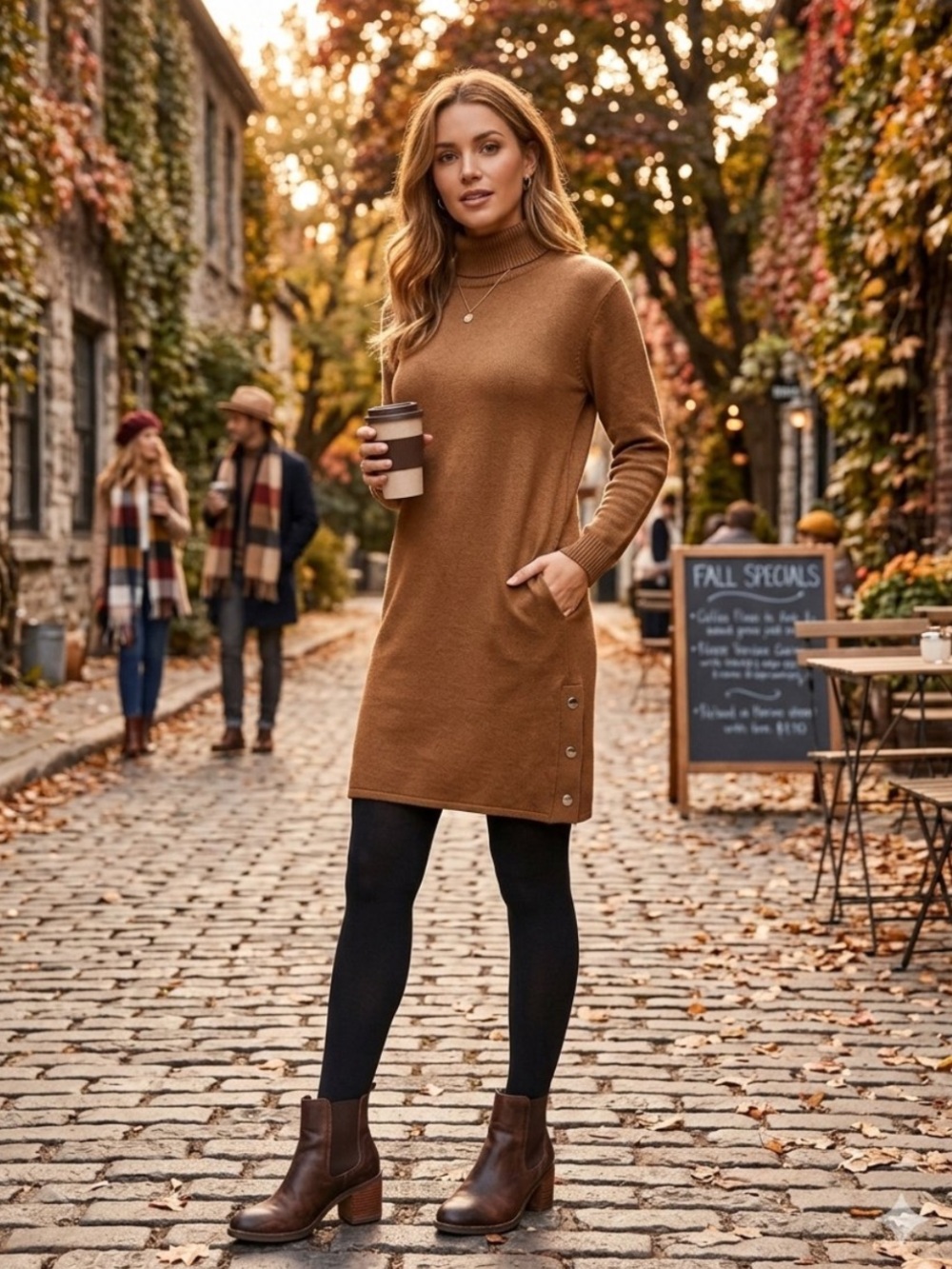 b.young Camel Mock Neck Sweater Dress
Side Snap Button Detail Long Sleeve M